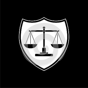 Justice scales icon. Judgement scale sign isolated on dark background
