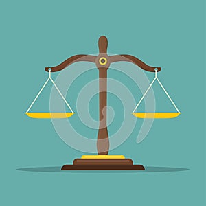 Justice scales icon. Law balance symbol. Libra in flat design. Vector illustration.