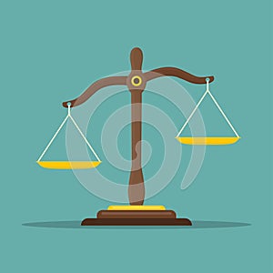 Justice scales icon. Law balance symbol. Libra in flat design. Vector illustration