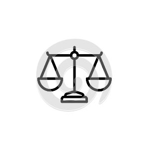 Justice Scales Line Icon In Flat Style Vector For App, UI, Websites. Black Icon Vector Illustration