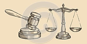 Justice sketch. Jurisdiction, business concept vintage vector