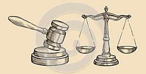 Justice sketch. Jurisdiction, business concept vintage vector photo