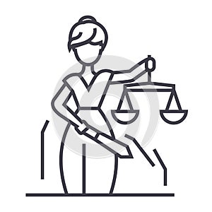 Justice statue vector line icon, sign, illustration on background, editable strokes