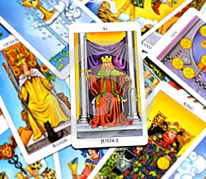 Justice Tarot Card Court and Law, Legalities, Contracts, Documents