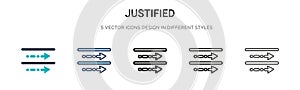 Justified icon in filled, thin line, outline and stroke style. Vector illustration of two colored and black justified vector icons