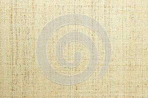 Jute hessian sackcloth burlap canvas woven texture background pattern in light beige cream brown color blank. Natural weaving