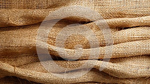 Jute hessian sackcloth canvas woven texture pattern background in light beige cream brown color blank empty.