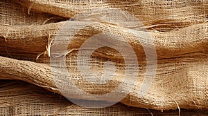 Jute hessian sackcloth canvas woven texture pattern background in light beige cream brown color blank empty.