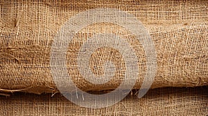 Jute hessian sackcloth canvas woven texture pattern background in light beige cream brown color blank empty.