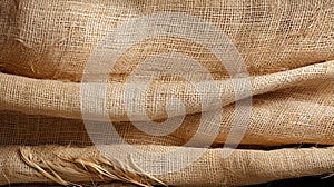 Jute hessian sackcloth canvas woven texture pattern background in light beige cream brown color blank empty.