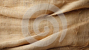 Jute hessian sackcloth canvas woven texture pattern background in light beige cream brown color blank empty.