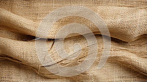 Jute hessian sackcloth canvas woven texture pattern background in light beige cream brown color blank empty.