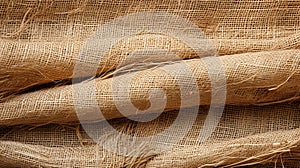 Jute hessian sackcloth canvas woven texture pattern background in light beige cream brown color blank empty.