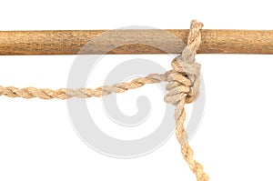 Jute Rope with Adjustable Grip Hitch Knot on White