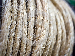 Jute rope coiled in a small roll