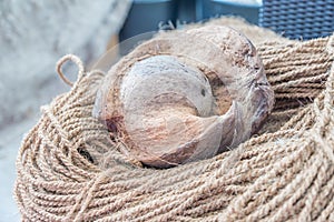 Jute rope mado of drie coconut. Fiber products photo