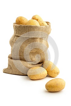 Jute sack full of yellow potatoes