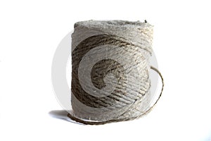 Jute twine against a white background