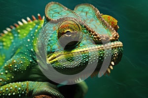 Juvenile green iguana head and spikes, closeup head of green iguana, animal closeup