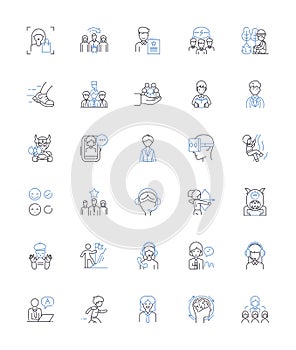 Juvenile populace line icons collection. Youth, Teenagers, Adolescents, Minors, Kids, Juniors, Youngsters vector and