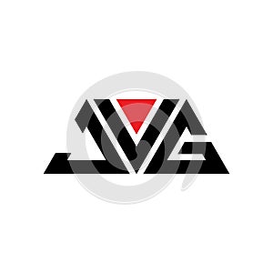 JVG triangle letter logo design with triangle shape. JVG triangle logo design monogram. JVG triangle vector logo template with red
