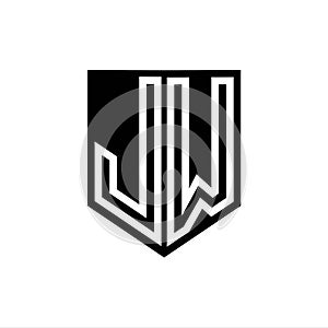 JW Logo monogram shield geometric white line inside black shield color design