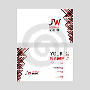 The JW logo on the red black business card with a modern design is horizontal and clean. and transparent decoration on the edges.