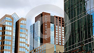 JW Marriott Logo on the side of a building