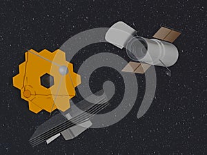 JWST and Hubble space telescopes in outer space