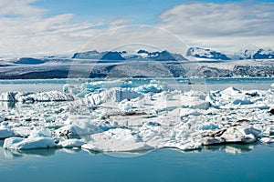 Jökulsarlon glacier lagoon and Vatnajokull glacier in Iceland