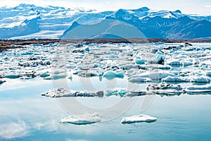 Jökulsarlon glacier lagoon and Vatnajokull glacier in Iceland