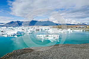 Jökulsarlon glacier lagoon and Vatnajokull glacier in Iceland
