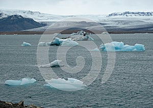 JÃ¶kulsÃ¡rlÃ³n glacial lake, lagoon with ice blocks, Iceland. Situated near the edge of the Atlantic Ocean at the head of the Brei