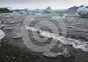 JÃ¶kulsÃ¡rlÃ³n glacial lake, lagoon with ice blocks, Iceland. Situated near the edge of the Atlantic Ocean at the head of the Brei