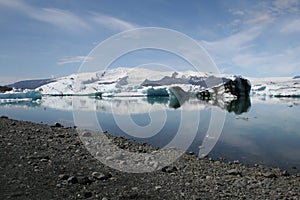 JÃ¶kulsÃ¡rlÃ³n in Iceland. Enormous environment where glaciers break into water.