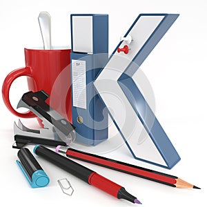 `K` 3d letter with office stuff
