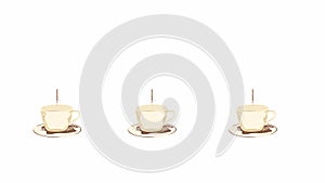 4k animation of three cups of cappuccino on white background.