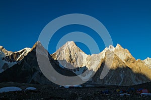 K2 base camp with karakorum range in background in the evening time photo