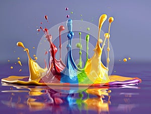 4k color paint explosion drops in a water on a solid background