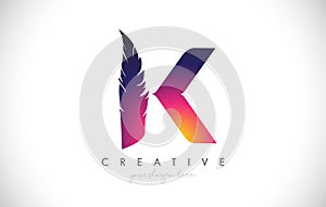 K Feather Letter Logo Icon Design With Feather Feathers Creative Look Vector Illustration