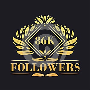 86K Followers celebration design. Luxurious 86K Followers logo for social media followers