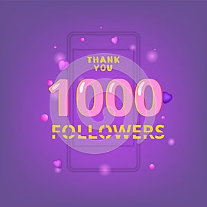 1K Followers thank you banner. Vector illustration. photo