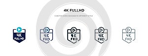 4k fullhd icon in different style vector illustration. two colored and black 4k fullhd vector icons designed in filled, outline,