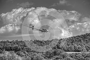 Glider landing in monochrome