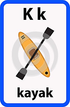 Alphabet flashcard for children with the letter k from kayak photo