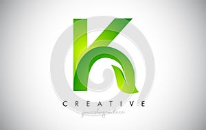 K Leaf Letter Logo Icon Design in Green Colors Vector Illustration