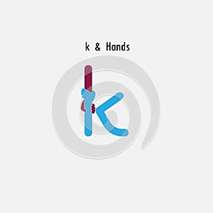 k- Letter abstract icon and hands logo design vector template.Business offer and partnership symbol.Hope and help