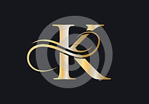 K Letter Initial Luxurious Logo Template. Premium K Logo Golden Concept. K Letter Logo with Golden Luxury Color and Monogram