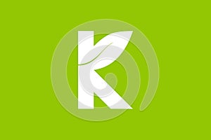 K letter and leaf logo design template vector