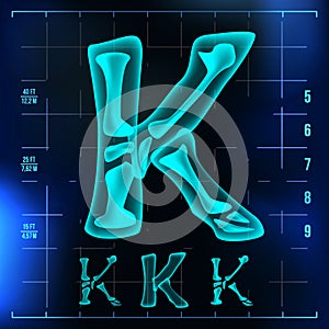K Letter Vector. Capital Digit. Roentgen X-ray Font Light Sign. Medical Radiology Neon Scan Effect. Alphabet. 3D Blue